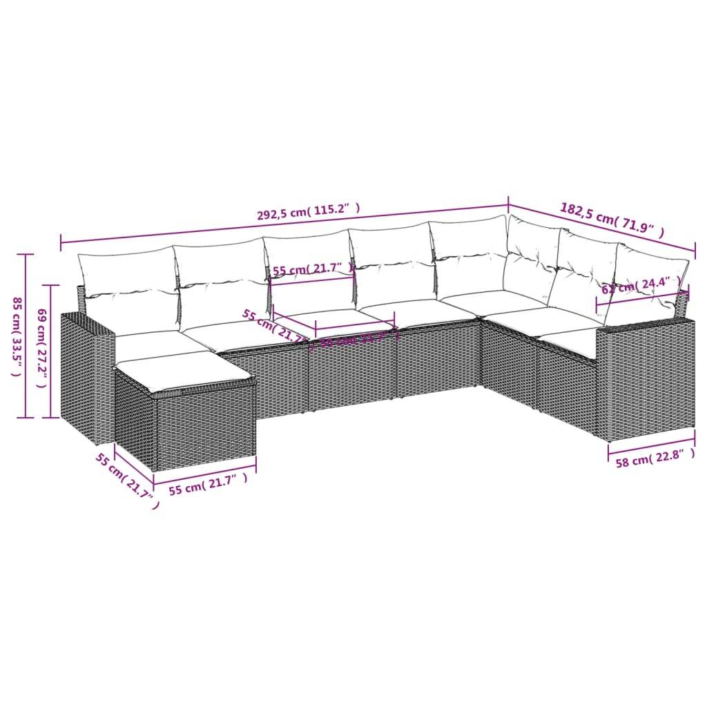 Set Divani da Giardino con Cuscini 8 pz Nero in Polyrattan | homemem39