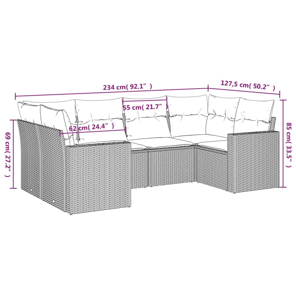 Set Divano da Giardino 6 pz con Cuscini Nero in Polyrattan | homemem39