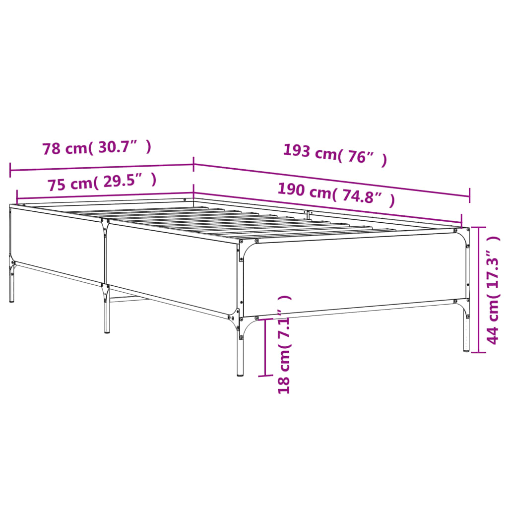 Giroletto Rovere Fumo 75x190 cm in Legno Multistrato e Metallo | homemem39