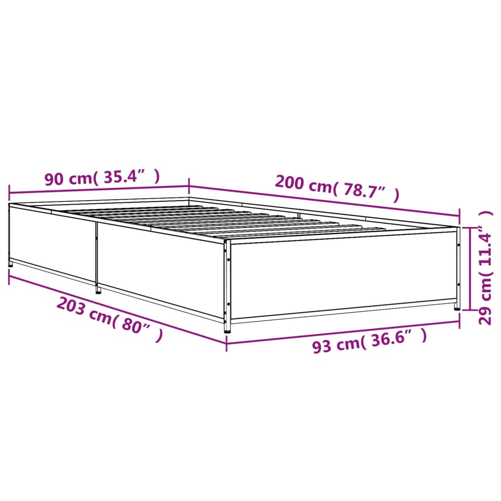 Giroletto Grigio Sonoma 90x200 cm Legno Multistrato e Metallo | homemem39