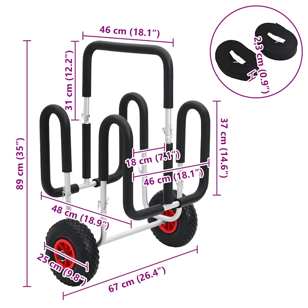 Carrello SUP per 2 Tavole da Surf 90 kg in Alluminio | homemem39