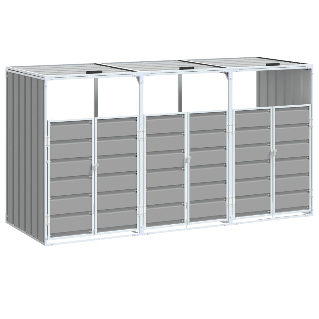 Copribidone con Ruote per 3 Bidoni Grigio 216x81x115 cm Acciaio - homemem39