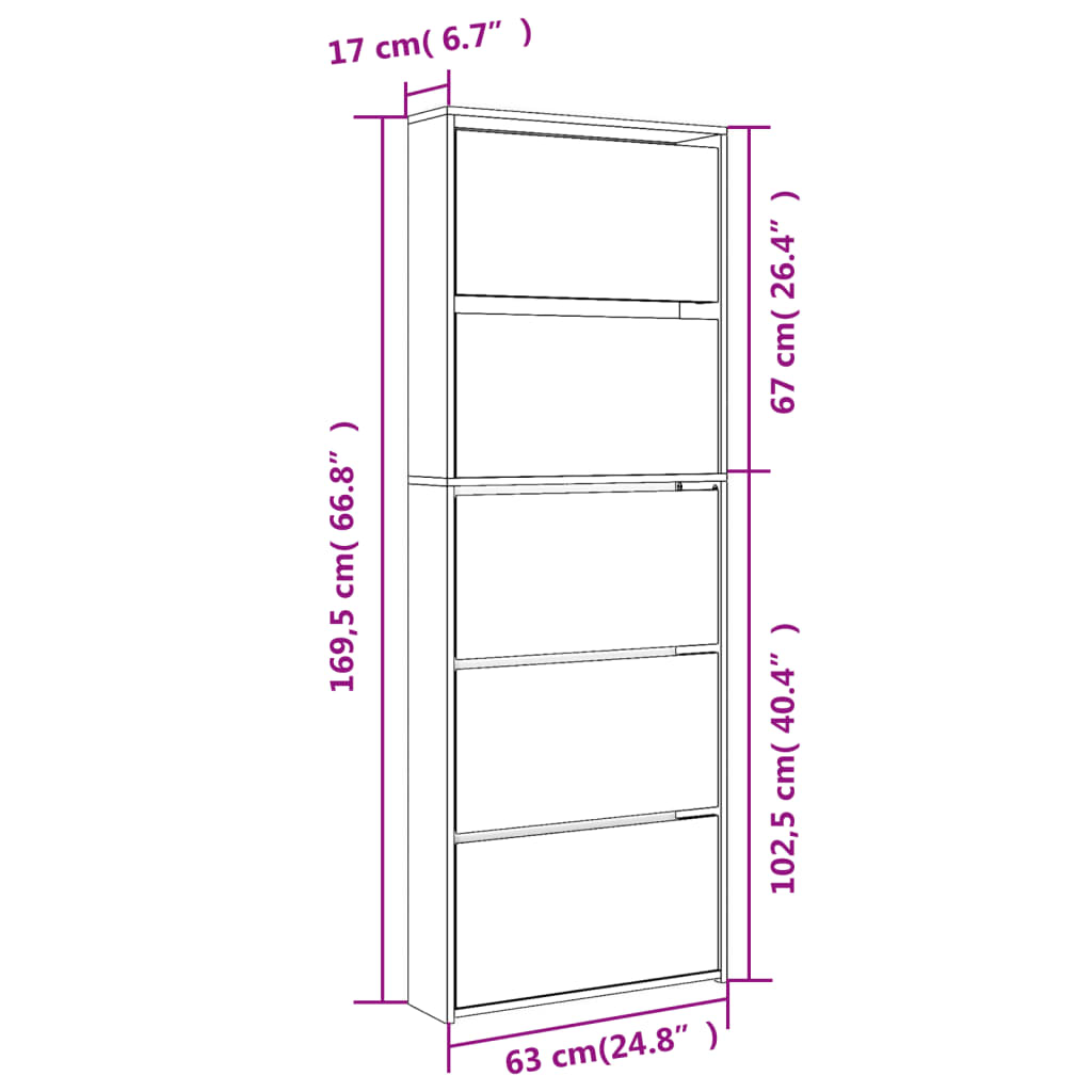 Scarpiera con Specchio a 5 Livelli Rovere Marrone 63x17x169,5cm | homemem39