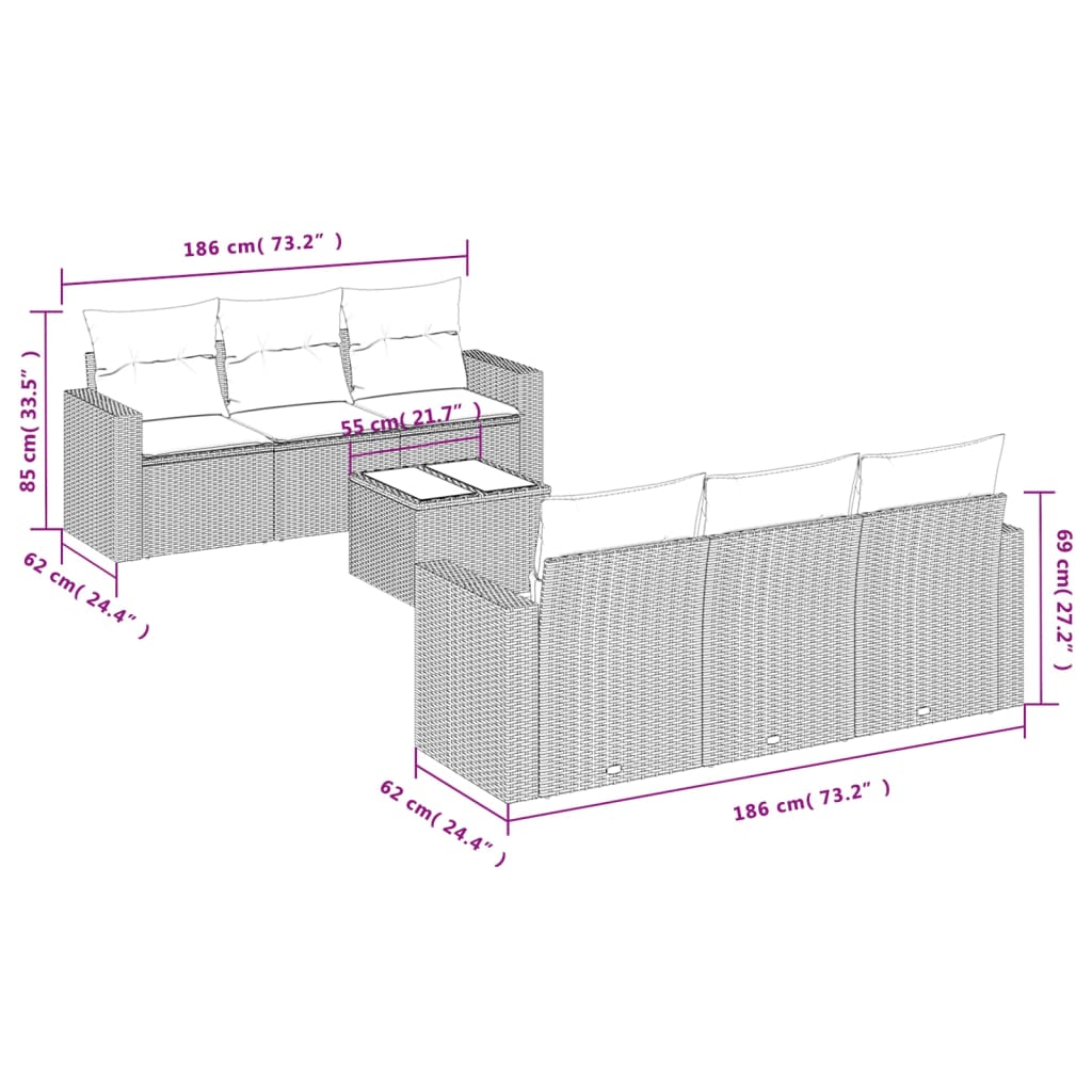 Set Divani da Giardino con Cuscini 7pz Nero Polyrattan | homemem39