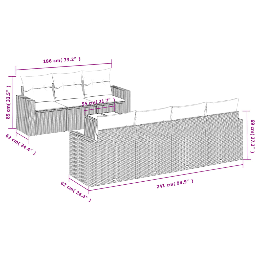 Set Divani da Giardino con Cuscini 8 pz Nero in Polyrattan | homemem39