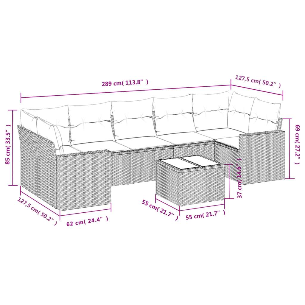 Set Divano da Giardino 8pz con Cuscini Grigio Chiaro Polyrattan | homemem39
