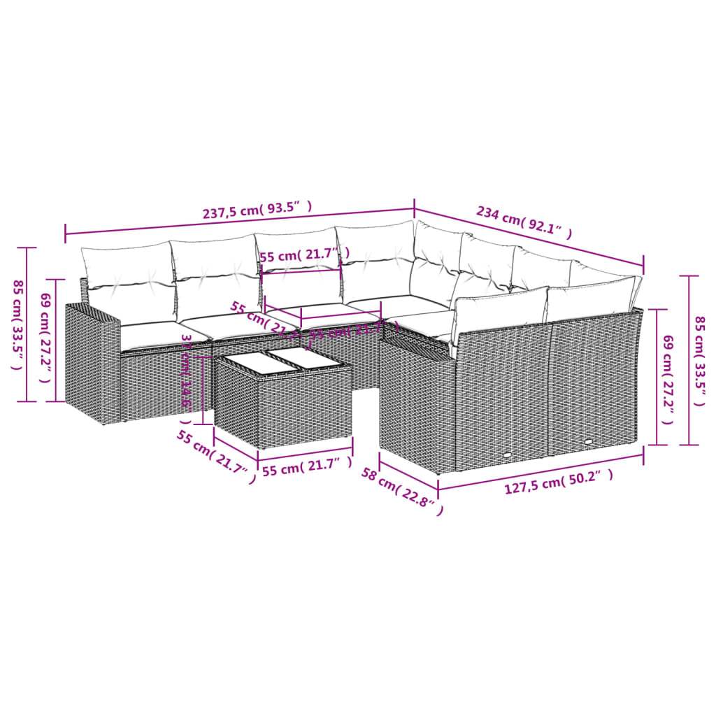 Set Divani da Giardino 9 pz con Cuscini Nero in Polyrattan | homemem39
