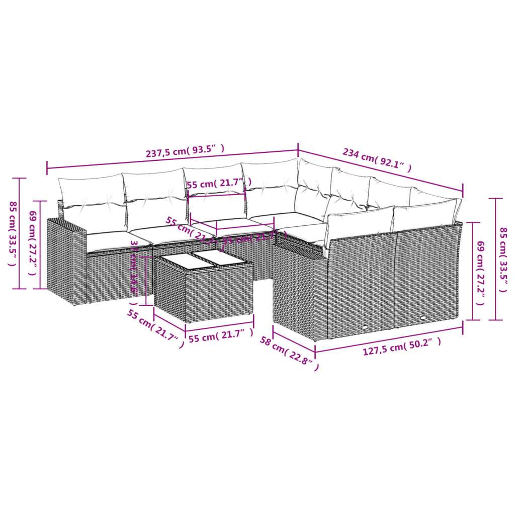 Set Divano da Giardino 9pz con Cuscini Grigio Chiaro Polyrattan | homemem39