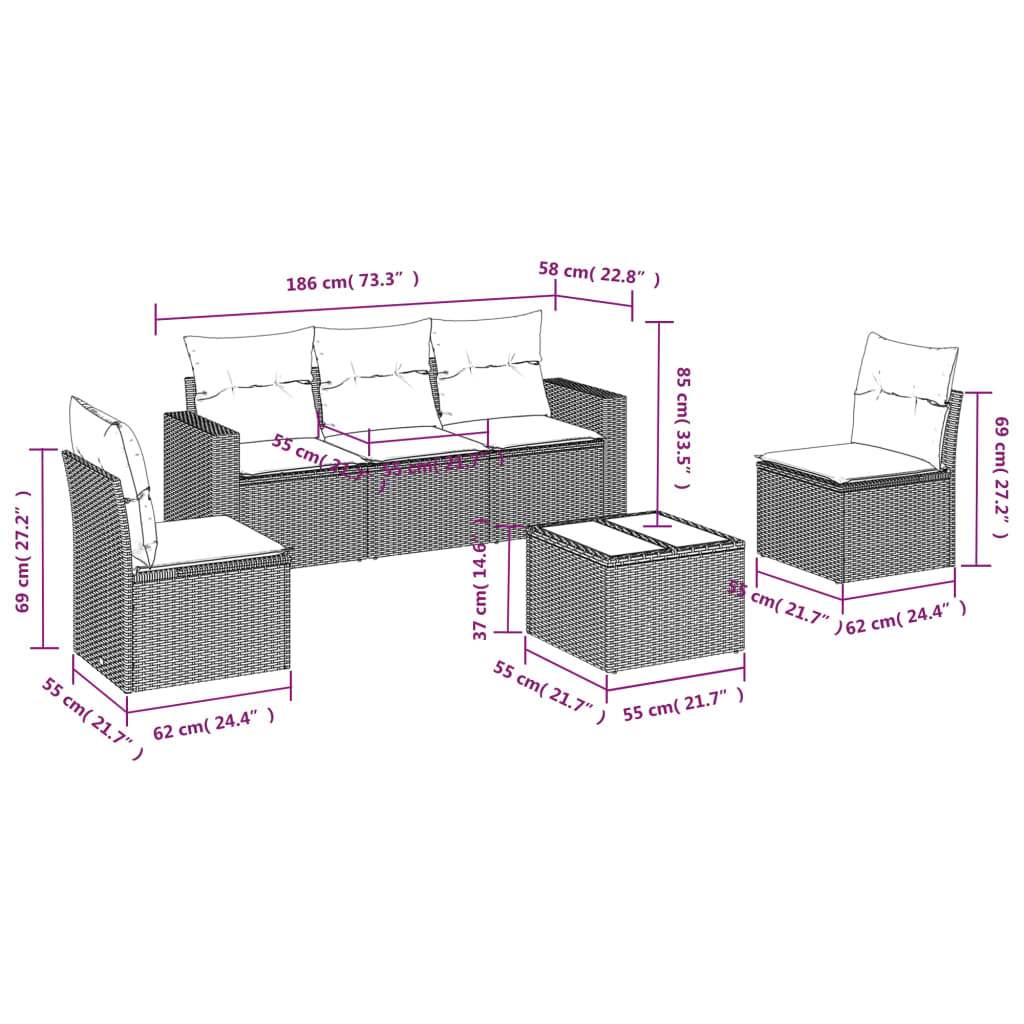 Set Divano da Giardino 6 pz con Cuscini Nero in Polyrattan | homemem39