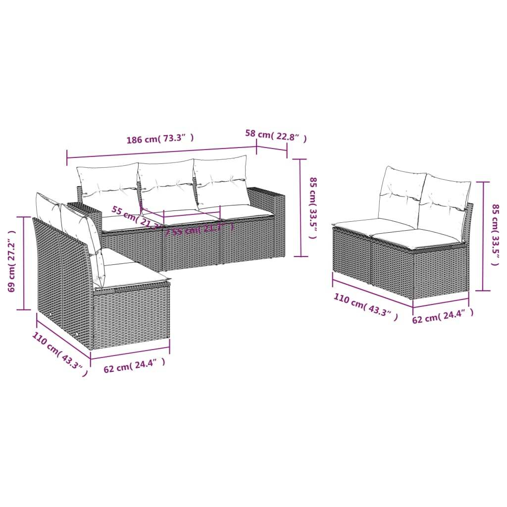 Set Divani da Giardino 7 pz con Cuscini Grigio in Polyrattan | homemem39