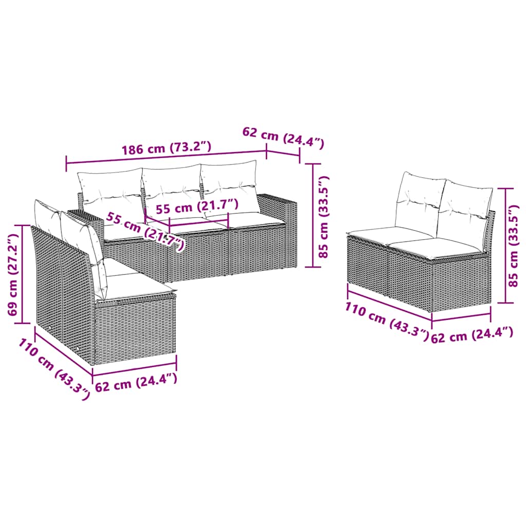 Set Divani da Giardino 7pz con Cuscini Grigio Chiaro Polyrattan | homemem39