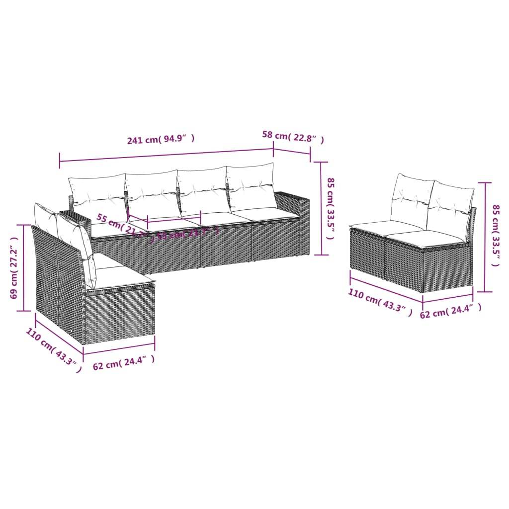 Set Divani da Giardino con Cuscini 8 pz Nero in Polyrattan | homemem39