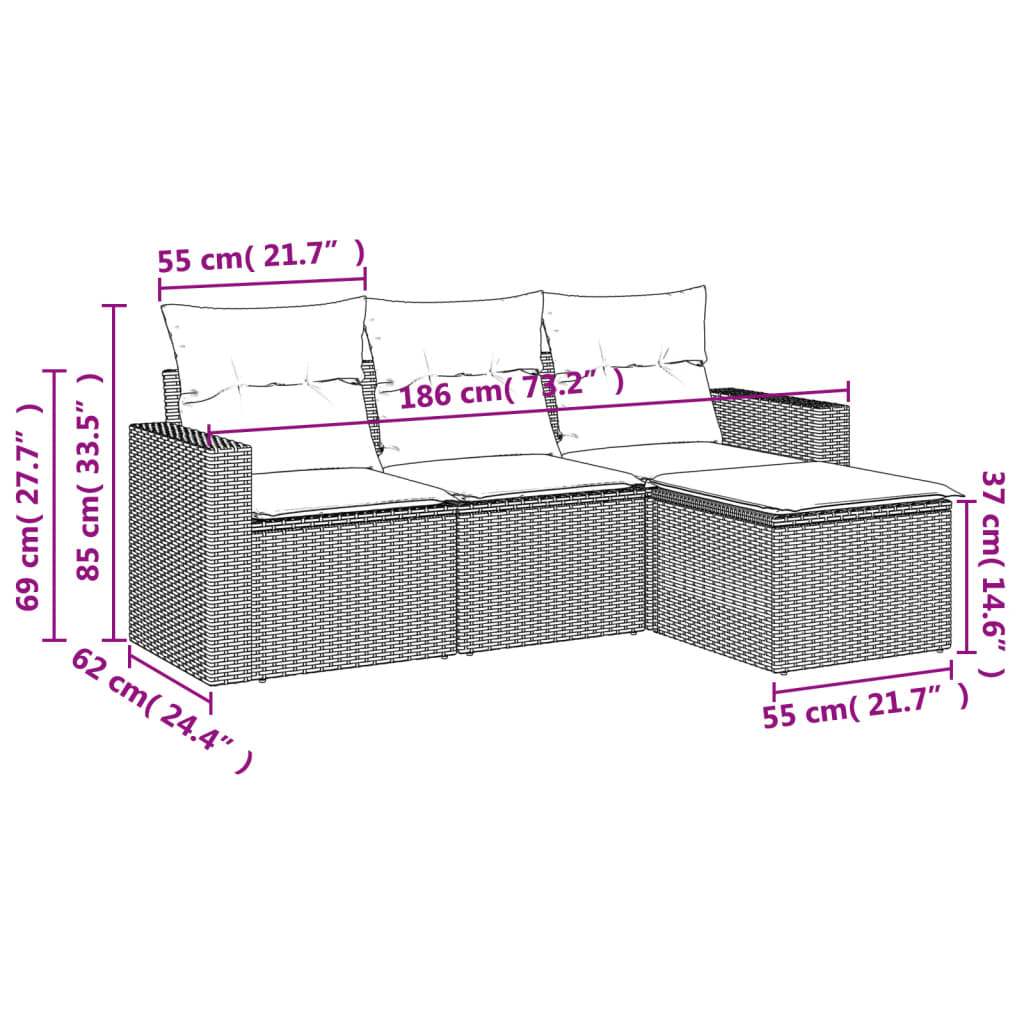 Set Divani da Giardino 4 pz con Cuscini Nero in Polyrattan | homemem39