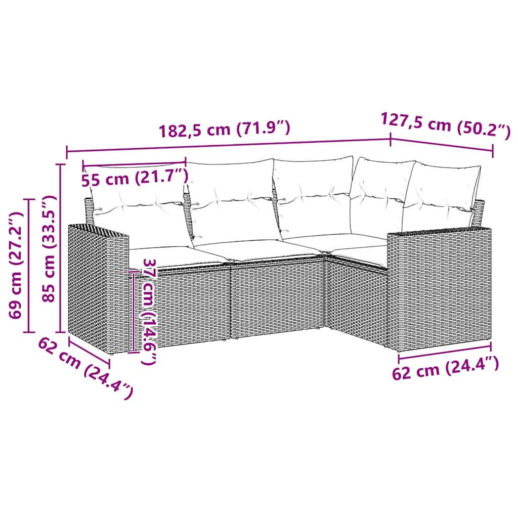 Set Divani da Giardino 4 pz con Cuscini Nero in Polyrattan | homemem39