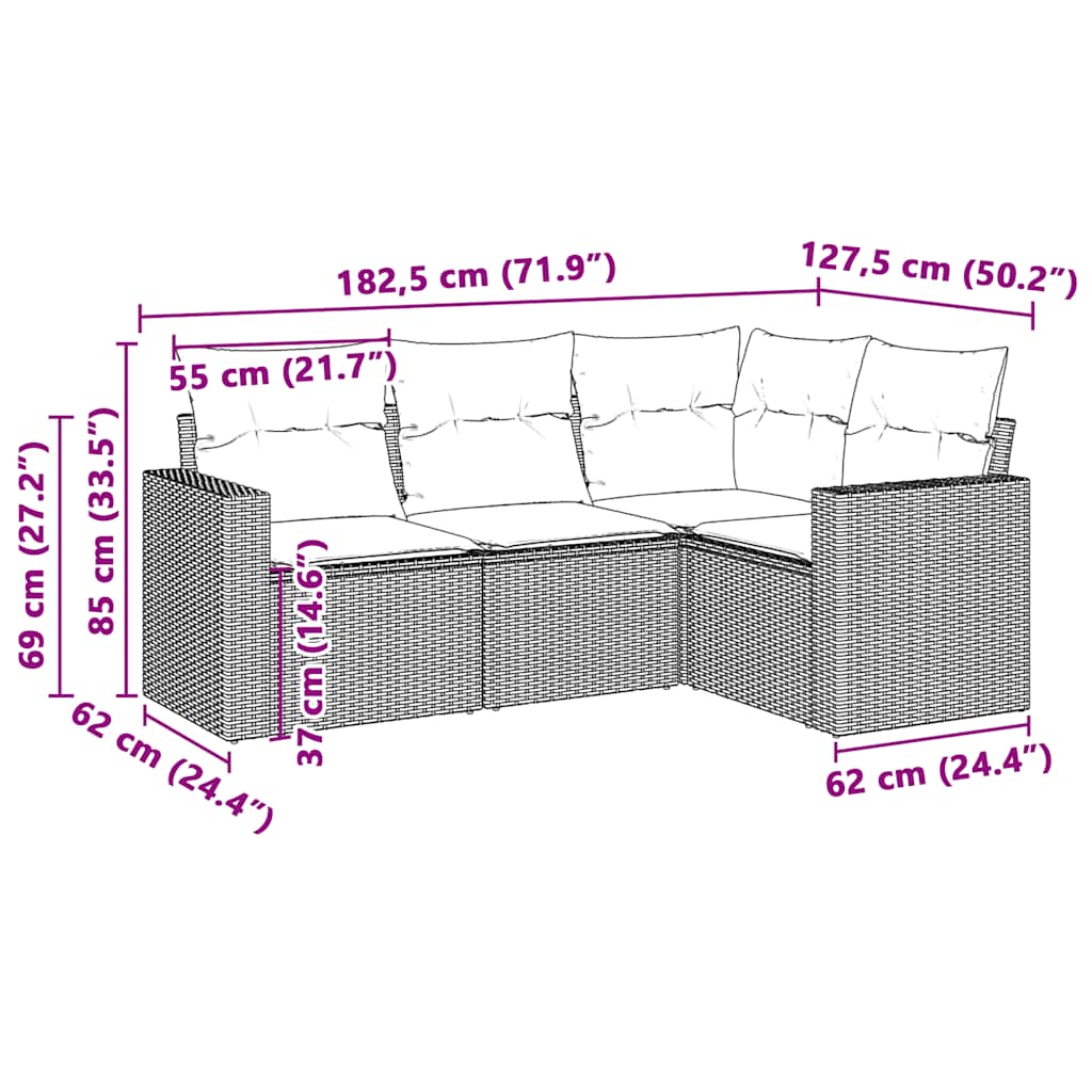 Set Divano da Giardino 4pz con Cuscini Grigio Chiaro Polyrattan | homemem39