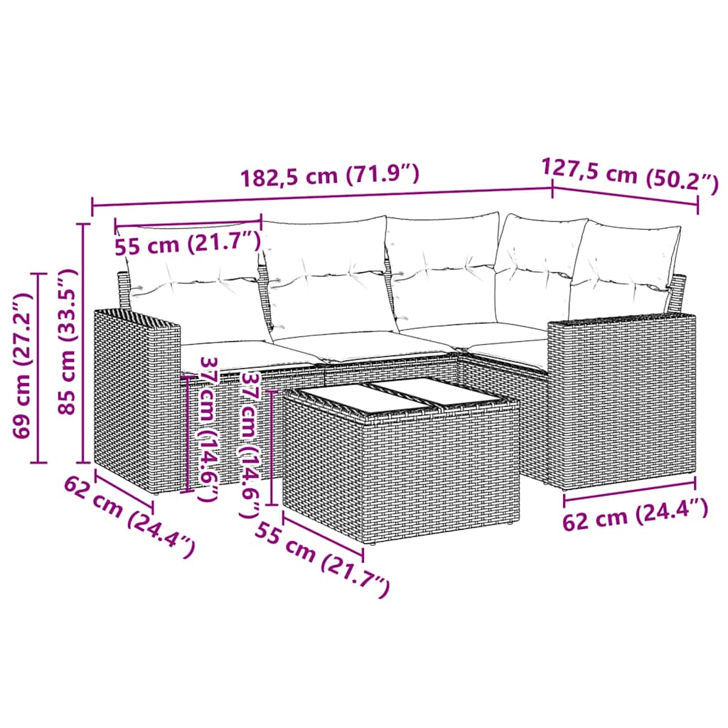 Set Divani da Giardino 5 pz con Cuscini in Polyrattan Nero | homemem39
