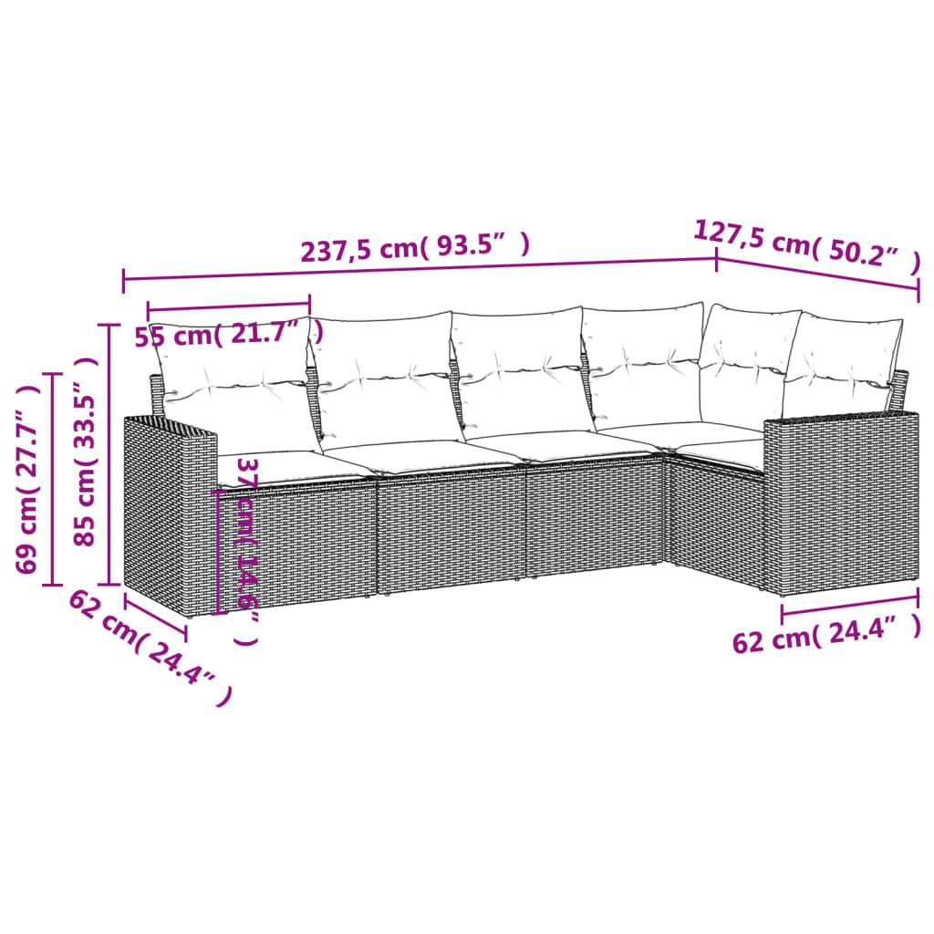 Set Divani da Giardino 5 pz con Cuscini in Polyrattan Nero | homemem39