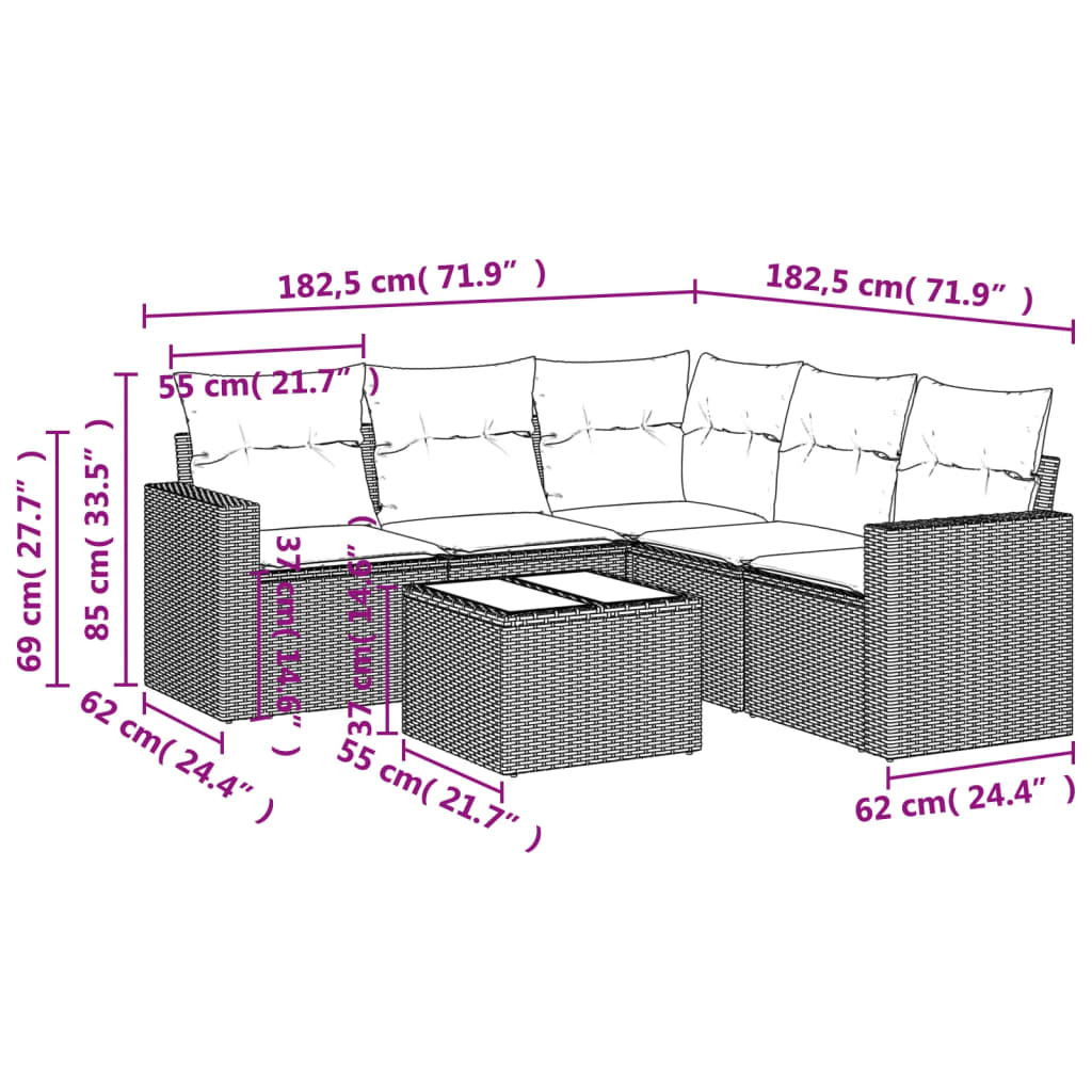 Set Divano da Giardino 6pz con Cuscini Grigio Chiaro Polyrattan | homemem39