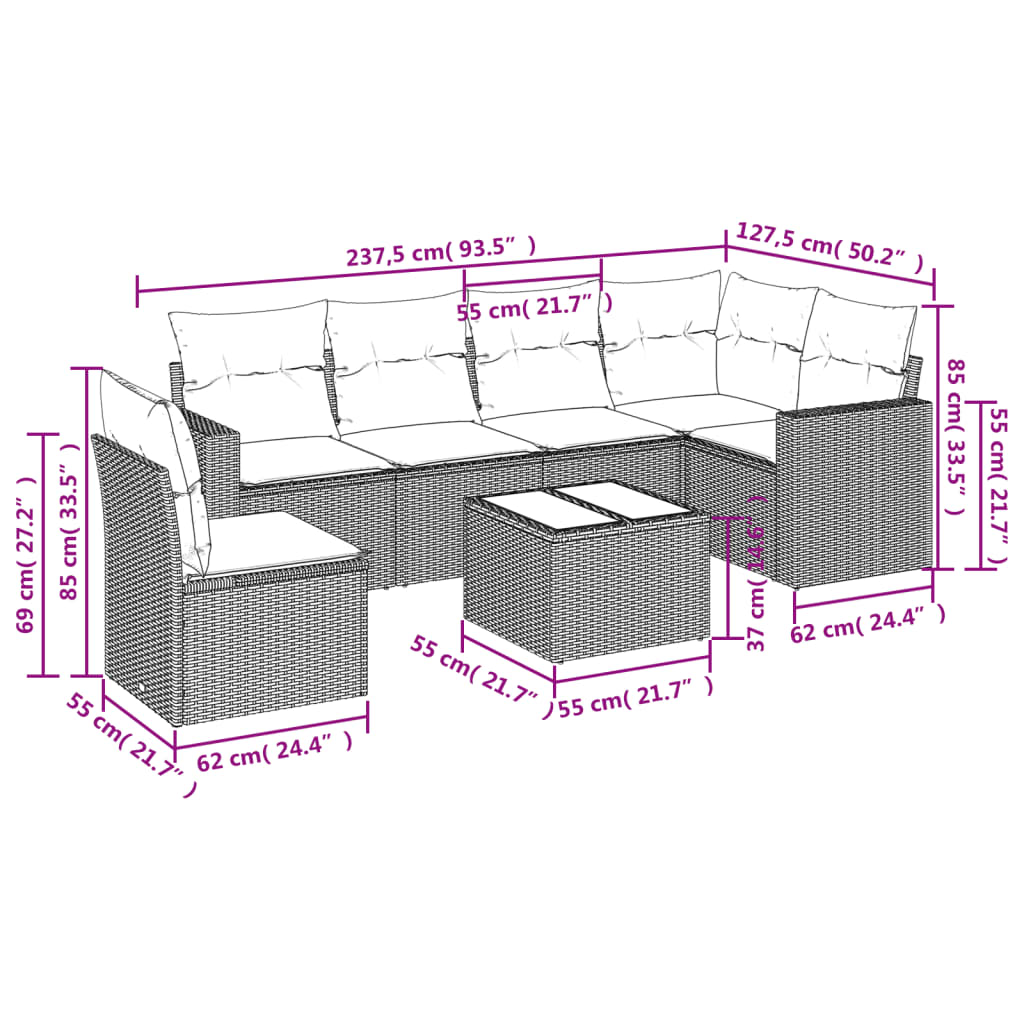 Set Divani da Giardino 7pz con Cuscini Grigio Chiaro Polyrattan | homemem39