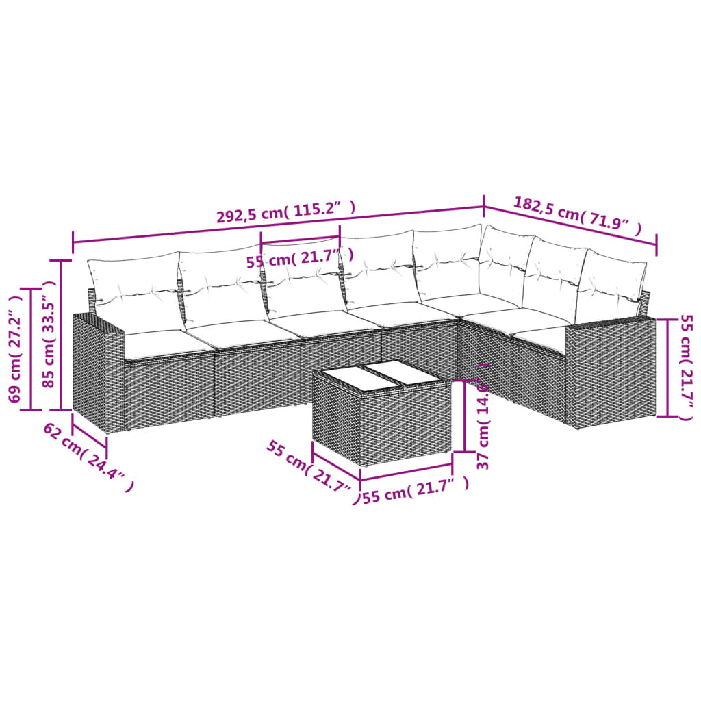 Set Divani da Giardino 8 pz con Cuscini Marrone in Polyrattan | homemem39