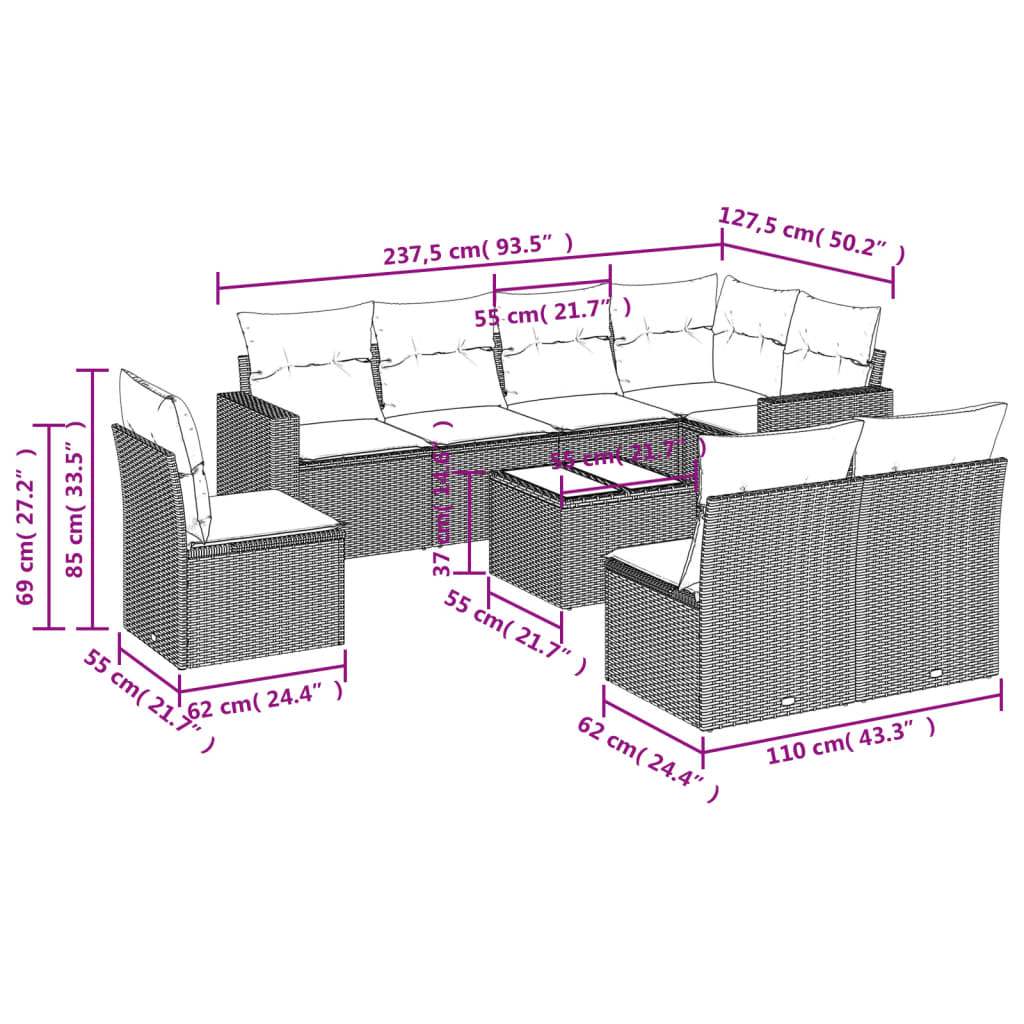 Set Divani da Giardino 9 pz con Cuscini Nero in Polyrattan | homemem39