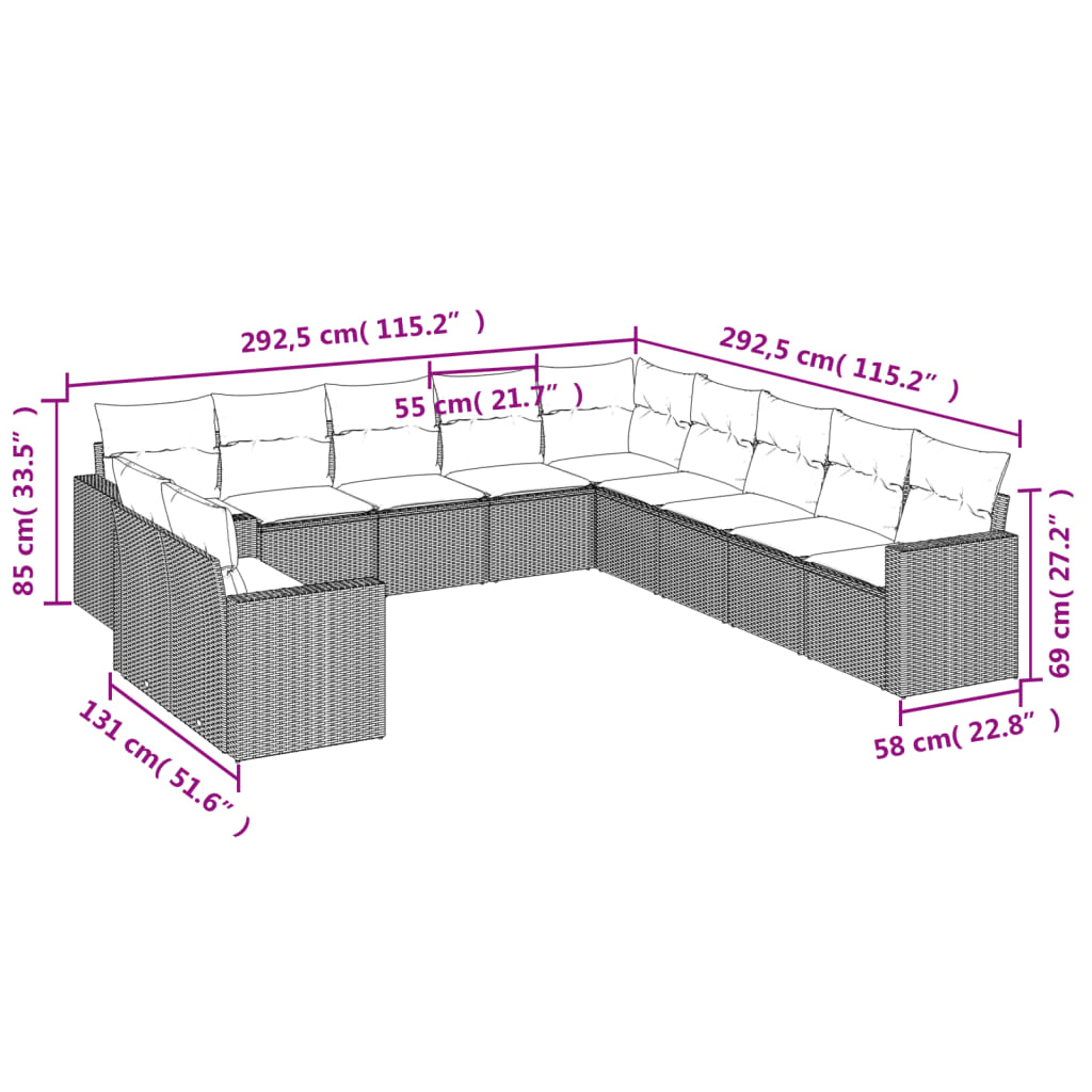 Set Divani da Giardino 11 pz con Cuscini Beige in Polyrattan | homemem39