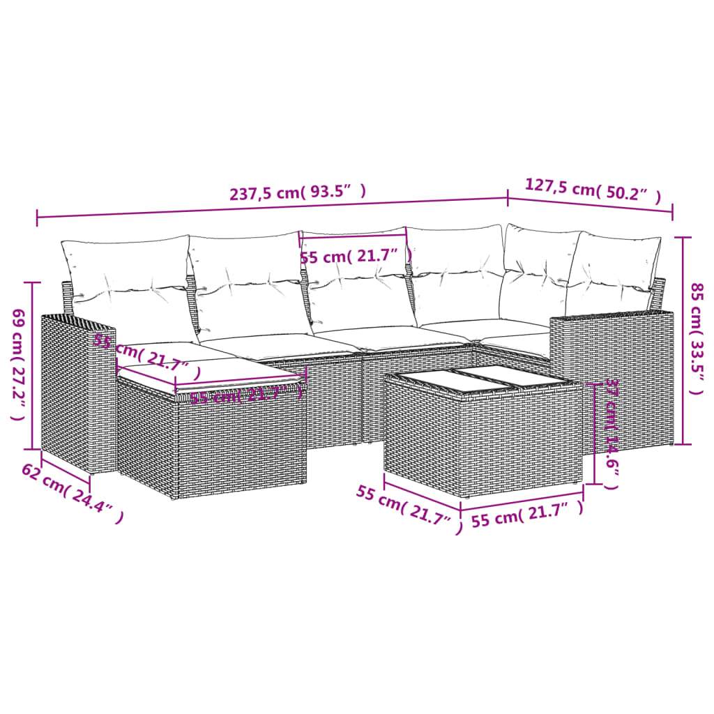 Set Divani da Giardino con Cuscini 7pz Nero Polyrattan | homemem39