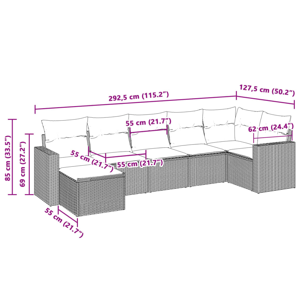 Set Divani da Giardino 7pz con Cuscini Grigio Chiaro Polyrattan | homemem39