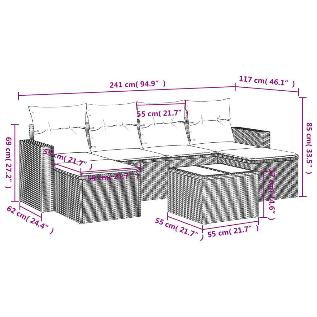 Set Divani da Giardino 7 pz con Cuscini Beige in Polyrattan | homemem39