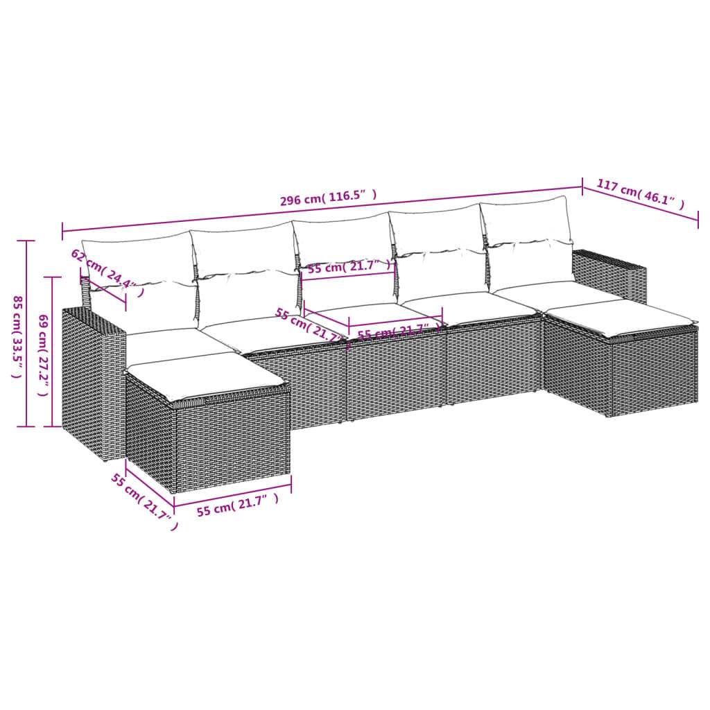 Set Divani da Giardino 7 pz con Cuscini Beige in Polyrattan | homemem39