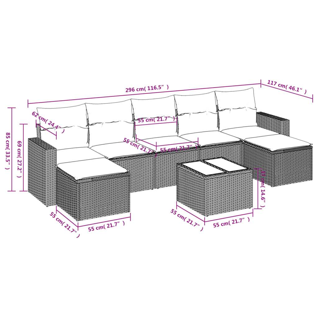 Set Divano da Giardino 8pz con Cuscini Grigio Chiaro Polyrattan | homemem39