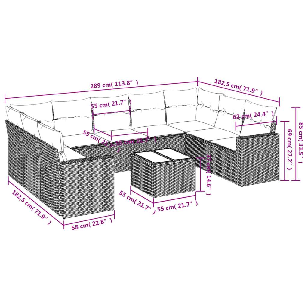 Set Divano Giardino 10 pz con Cuscini Grigio Chiaro Polyrattan | homemem39
