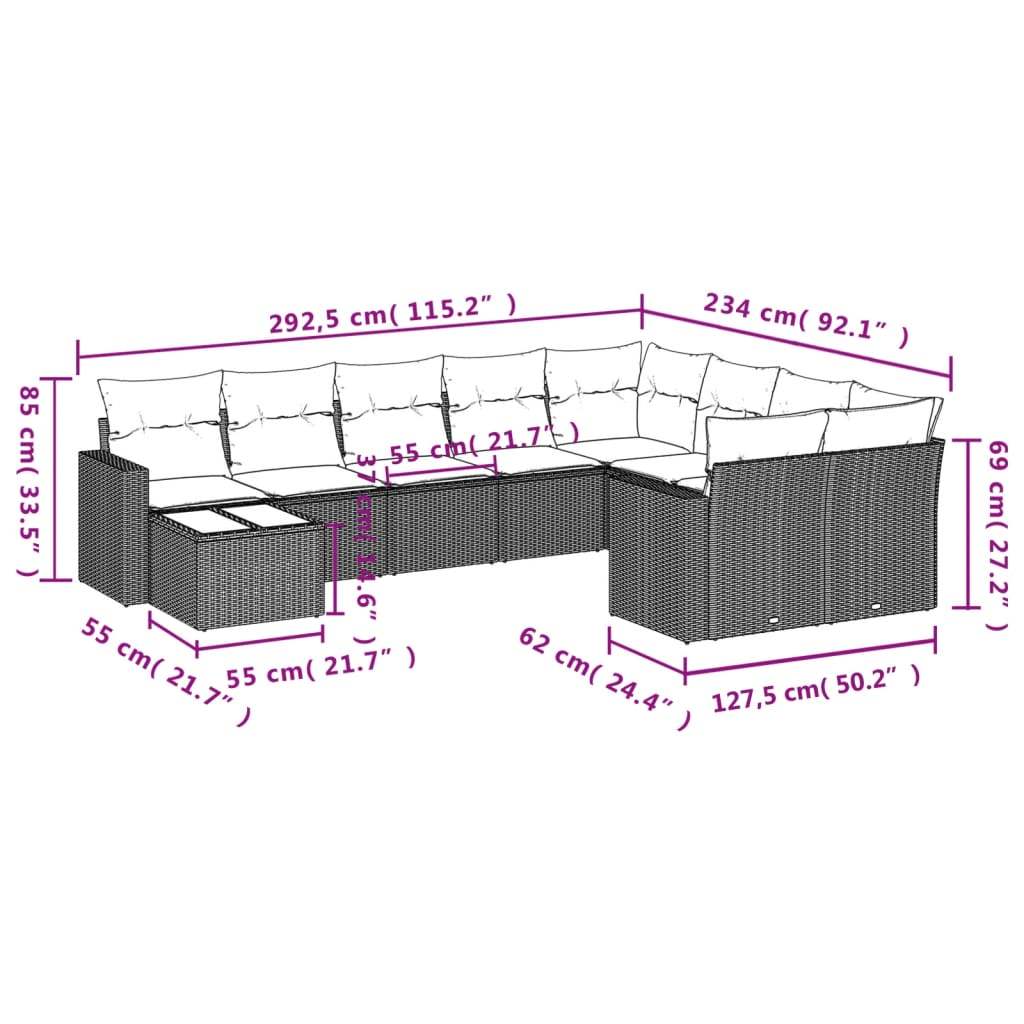 Set Divani da Giardino 10pz con Cuscini in Polyrattan Nero | homemem39