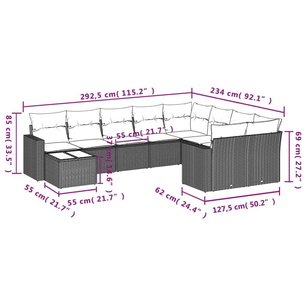 Set Divano Giardino 10 pz con Cuscini Grigio Chiaro Polyrattan | homemem39