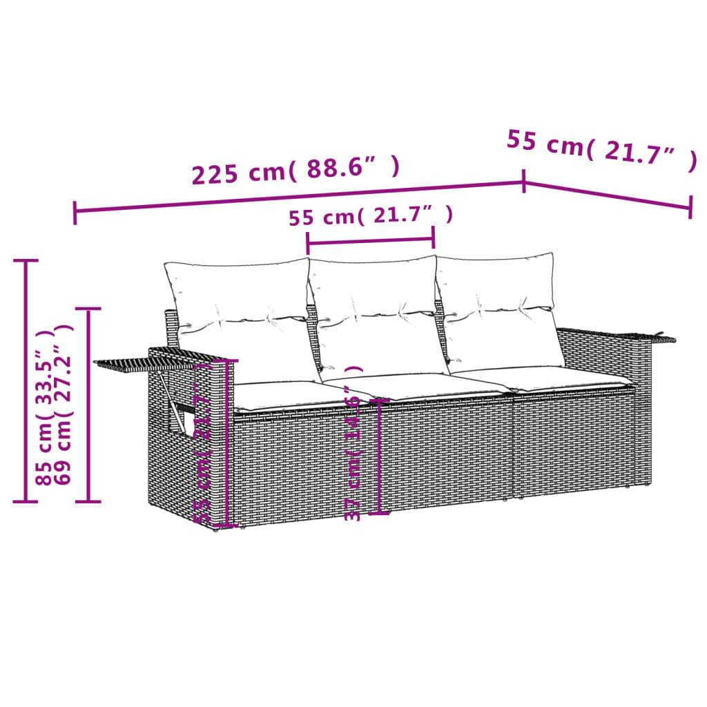 Set Divani da Giardino 3 pz con Cuscini Grigio in Polyrattan | homemem39
