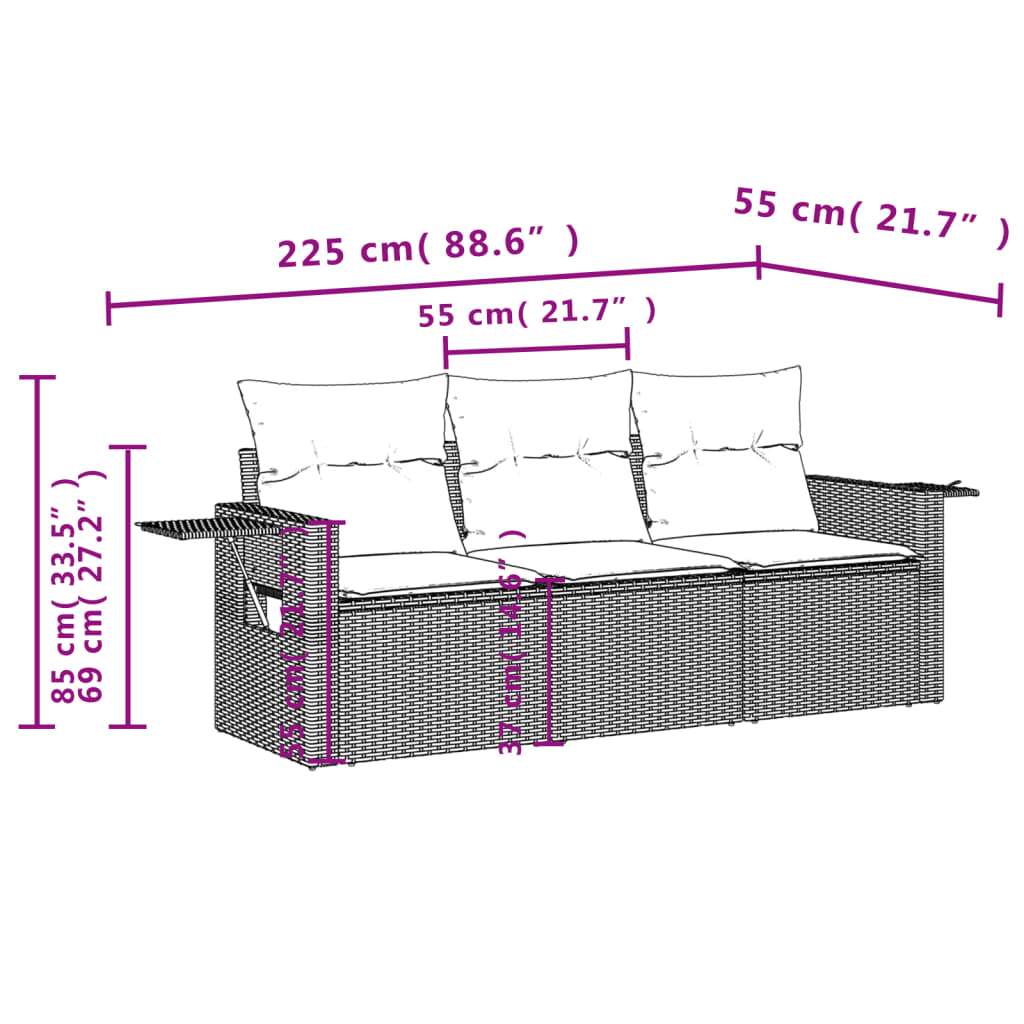 Set Divano da Giardino 3 pz con Cuscini Marrone in Polyrattan | homemem39