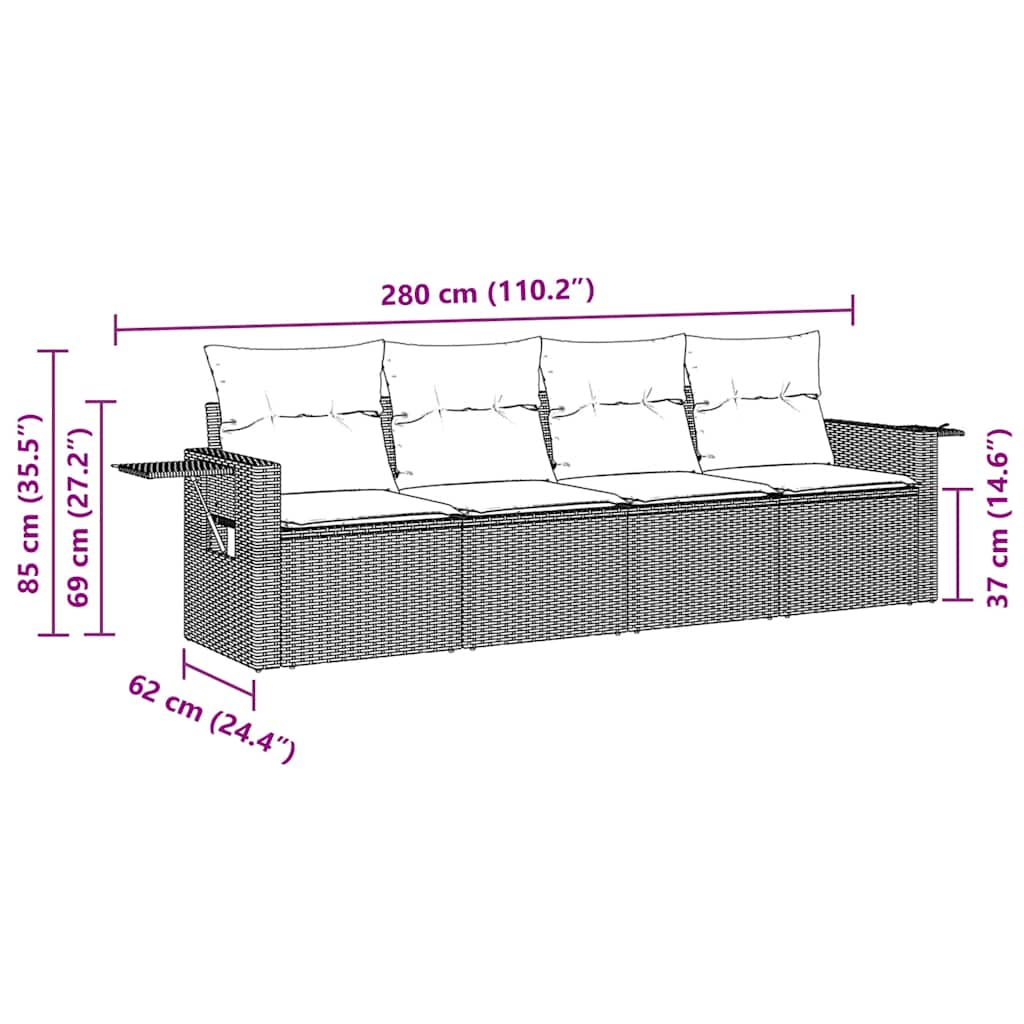 Set Divani da Giardino 4 pz con Cuscini Nero in Polyrattan | homemem39