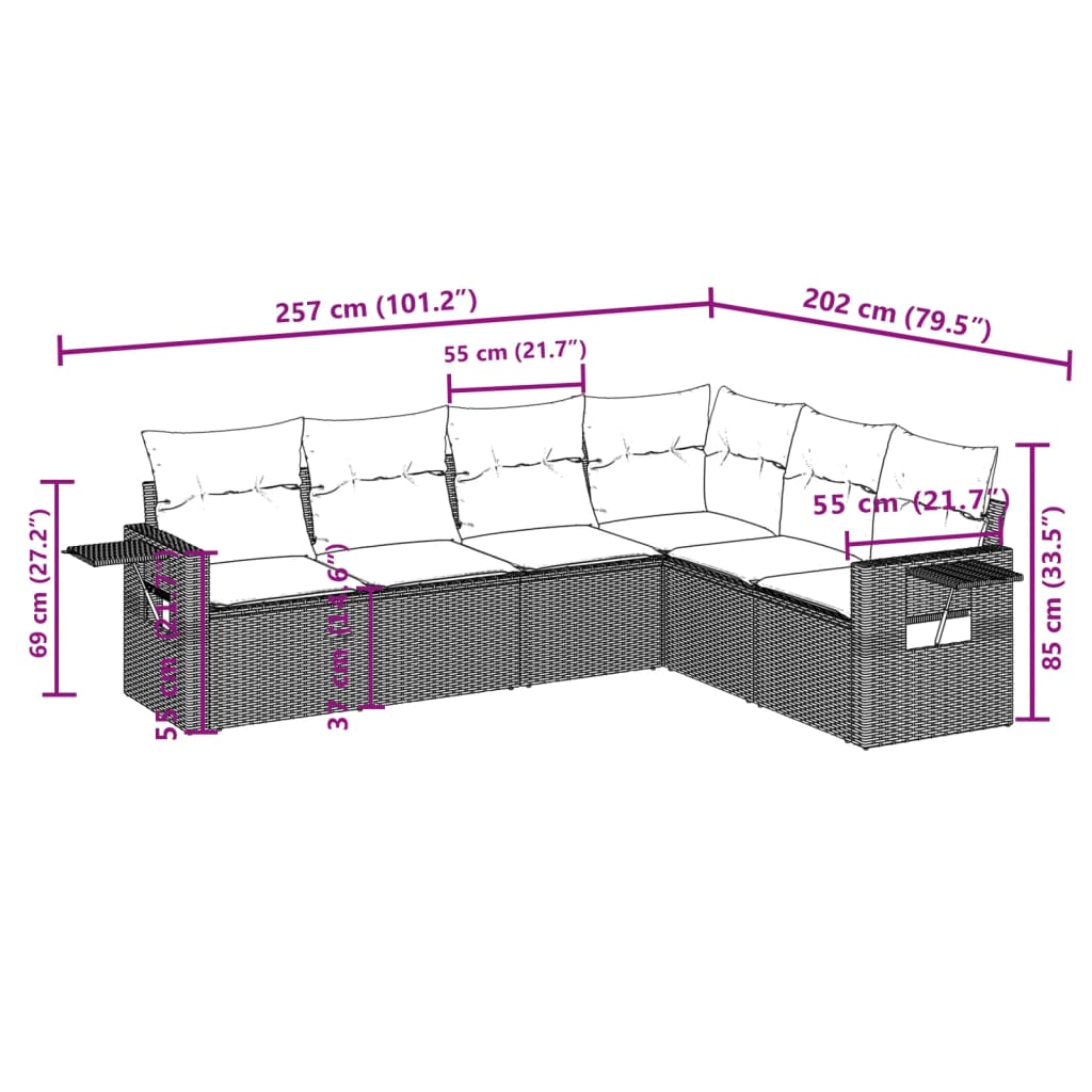 Set Divano da Giardino 6 pz con Cuscini Nero in Polyrattan | homemem39
