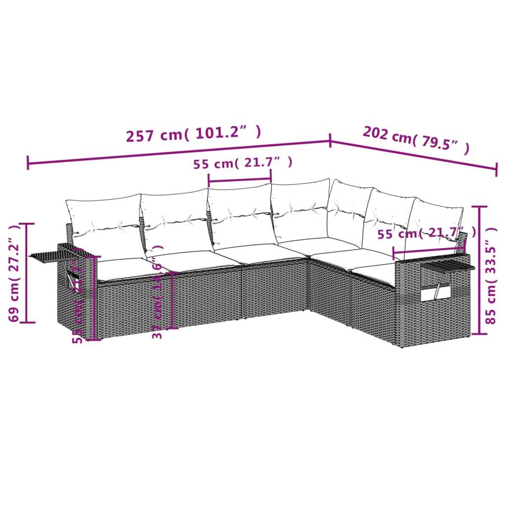 Set Divano da Giardino 6 pz con Cuscini Grigio in Polyrattan | homemem39