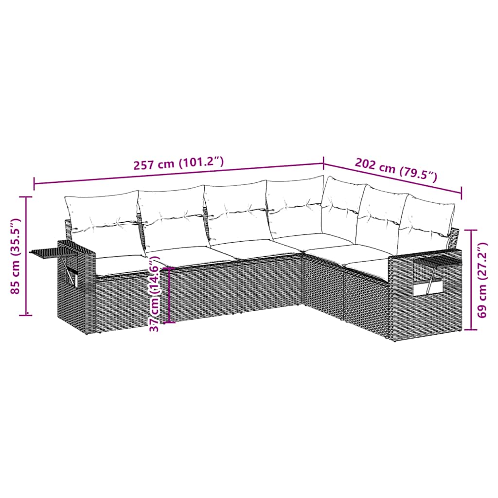 Set Divano da Giardino 6 pz con Cuscini Marrone in Polyrattan