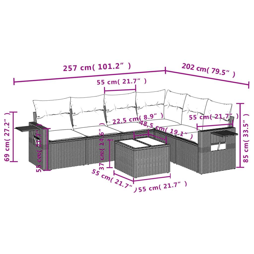 Set Divani da Giardino 7 pz con Cuscini Marrone in Polyrattan | homemem39