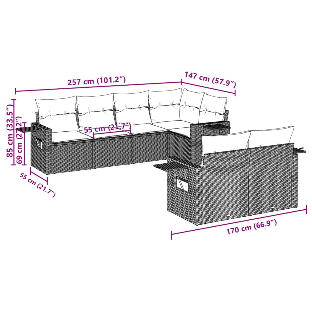 Set Divani da Giardino 7 pz con Cuscini Beige in Polyrattan | homemem39
