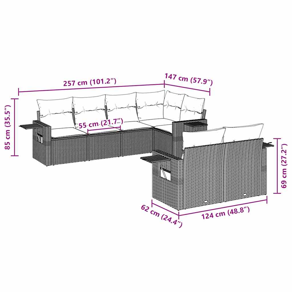 Set Divani da Giardino 7 pz con Cuscini Marrone in Polyrattan | homemem39