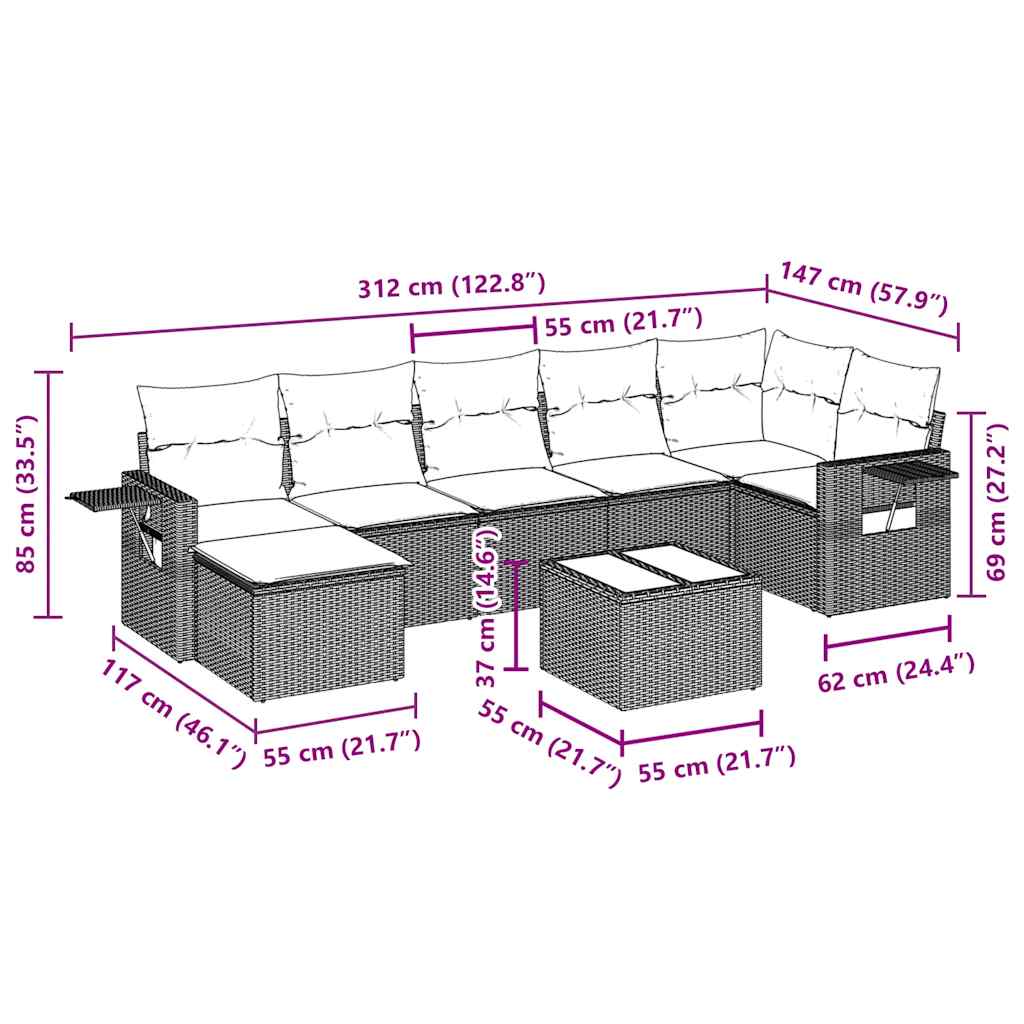 Set Divani da Giardino con Cuscini 8 pz Nero in Polyrattan | homemem39