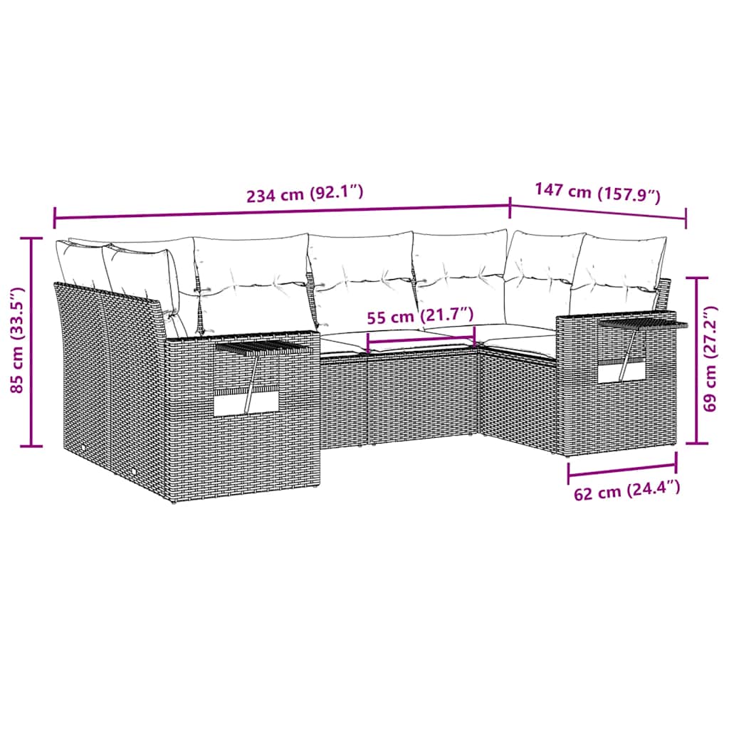 Set Divano da Giardino 6 pz con Cuscini Nero in Polyrattan