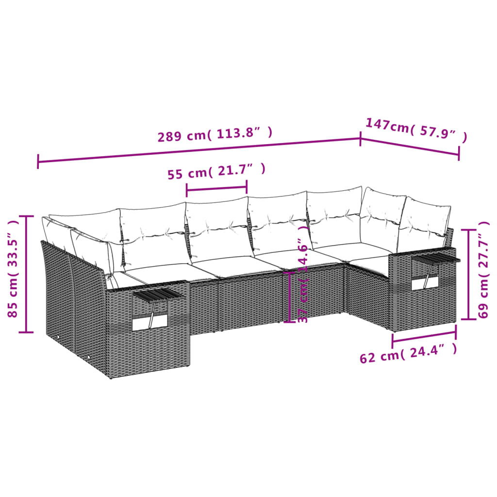 Set Divani da Giardino 7 pz con Cuscini Beige in Polyrattan