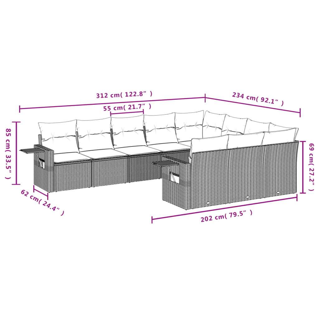 Set Divani da Giardino 10pz con Cuscini in Polyrattan Nero | homemem39