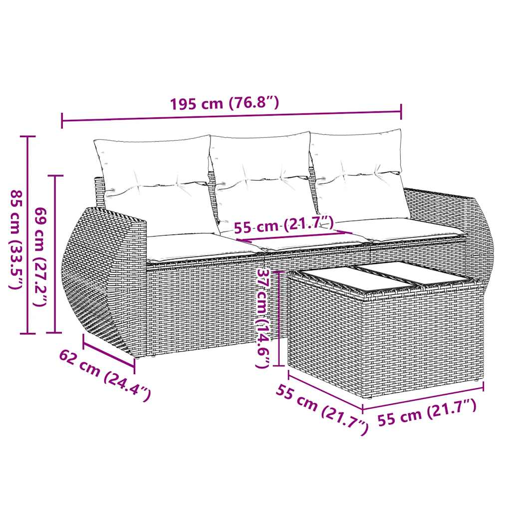 Set Divani da Giardino 4 pz con Cuscini Nero in Polyrattan