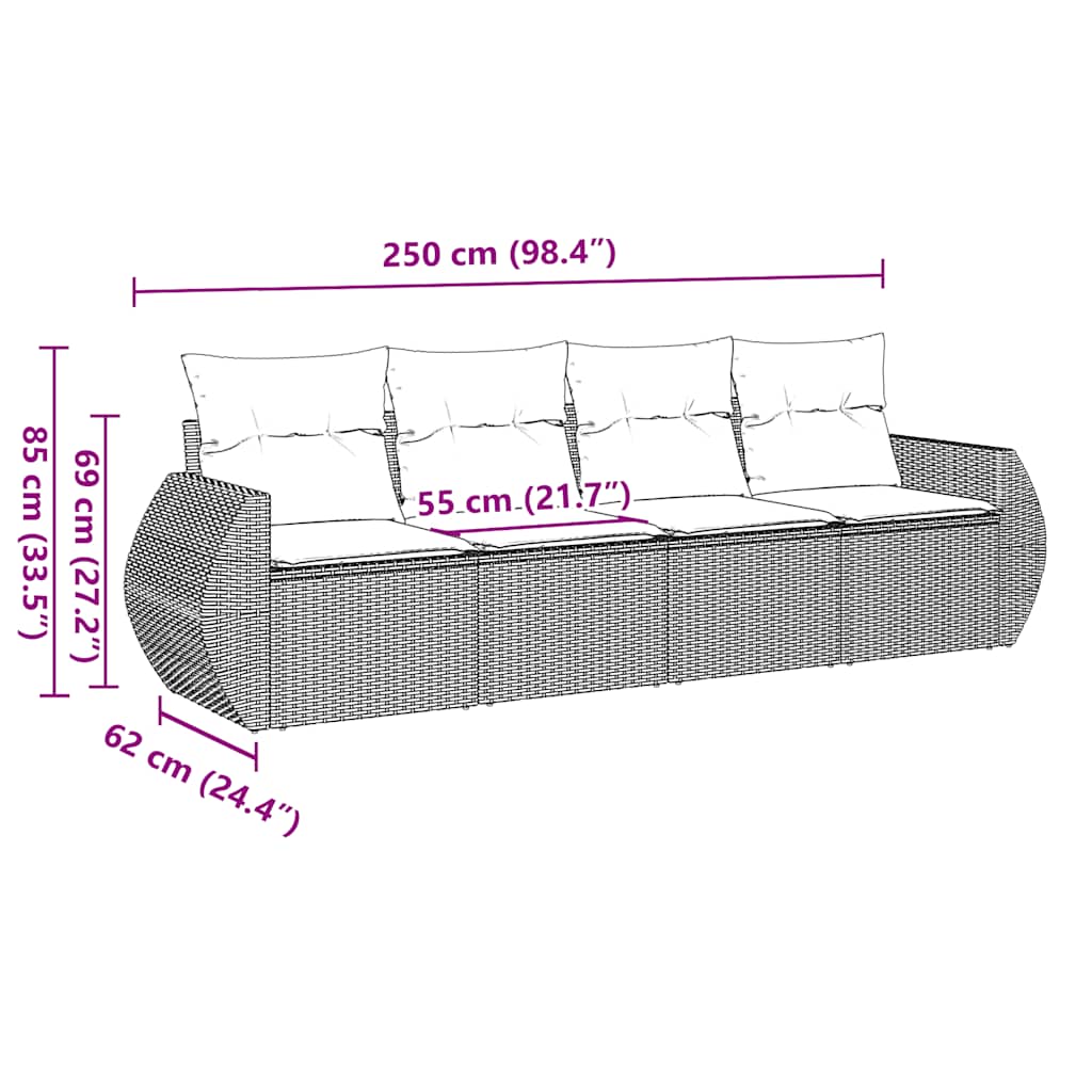 Set Divani da Giardino 4 pz con Cuscini Nero in Polyrattan