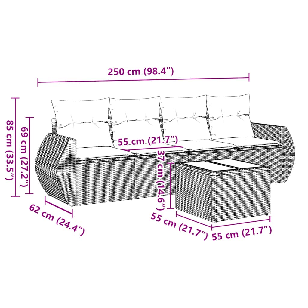 Set Divani da Giardino 5 pz con Cuscini in Polyrattan Nero | homemem39